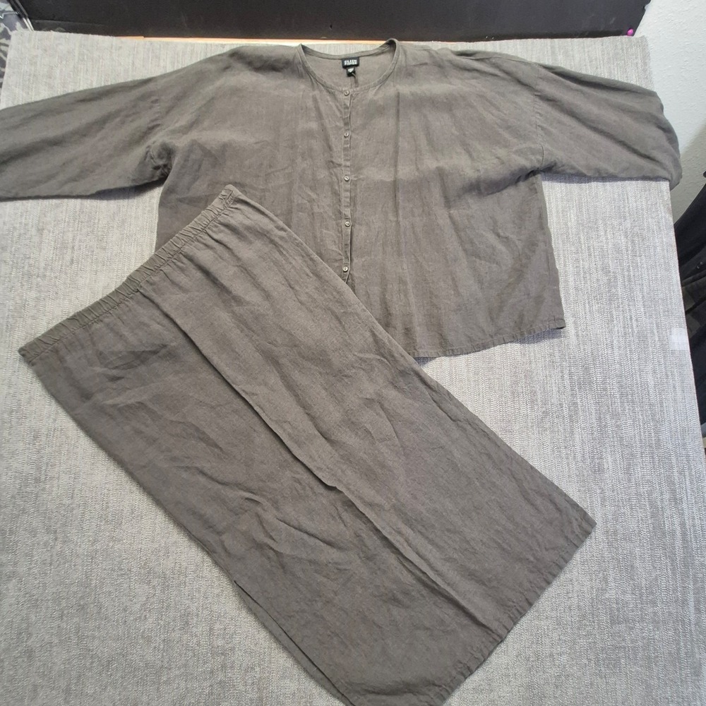 VTG Eileen Fisher 100% Irish Linen 2 Pc skirt set‎ Taupe Med. Made USA Women